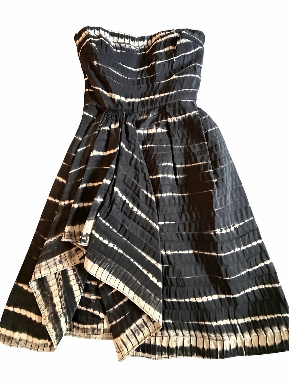Oscar de la Renta Strapless Black and Cream Tie-Dye Midi Dress - Picture 3 of 10